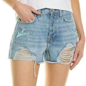 7 For All Mankind Monroe High Rise Cutoff Jean Shorts 27 Embroidered Distressed